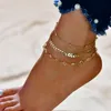 Cavigliere Bracciale alla caviglia Catena per donna Perline a freccia a triplo strato Misura regolabile Placcato in oro Gioielli da mare Regalo per le vacanze