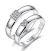 Kvadratisk hjärta diamantkluster ringar silver öppet justerbart par engagemang bröllopsring för wome män mode smycken