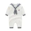 Mudkingdom Boutique Bébé Garçons Chandail Barboteuses Printemps Automne À Manches Longues Sailor Sytle Infant Crawl Jumpsuit Vêtements 210615