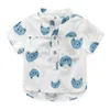 Summer 2-10 Years Children'S Clothing Cotton Chinese Mandarin Collar Cat Print Short-Sleeve Shirt For Baby Child Kids Boy 210529