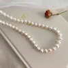 Ashiqi natural de água doce colar de pérola 925 Botão de prata esterlina jóias para mulheres de moda personalidade presente de casamento