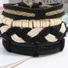 Cuerda trenzada hecha a mano de cuero cuentas de madera multicapa conjunto de pulseras con dijes brazalete Punk ajustable joyería para hombres y mujeres