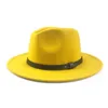 Wide Brim Hats Solid Color Man Women Cap Big Fedora British Style Classical Prom Bowler Vintage Woolen Jazz Hat Fashion Belt Autumn Winter