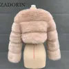ZADORIN New Fashion Plus Size Women Crop Top Faux Fox Fur Coat Winter Thick Fluffy Long Sleeve Short Style Slim Furry Fur Jacket Y0829