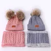 Cute Hat Sjaal Set Muts Cap Children's Hoeden Meisjes Fake Ball Pompon Twist Pluche Houd Warm Winter Gebreide Skullies Kids Bot