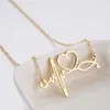 Stainless Steel Stethoscope ECG Heart Necklace Silver Gold Heartbeat Pendant Necklaces women fashion jewelry will and sandy