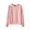 Casual Höst Kvinnor Fåglar och Blomma Broderi Casual Hoodies Pullover Kvinnor Kvalitet Round Collar Sweatshirts Hoodies 210603