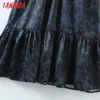 Tangada Spring Fashion Women Blue Snake Print Vintage Dress Long Sleeve Office Ladies Midi Dress With Belt SL176 210609