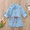 Robe de princesse à col de chemise pour filles, grand dessin animé pour enfants de 2 à 7 ans, avec ceinture, robe en denim, manches longues, robe pour enfants Q0716