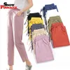 Pantalones de primavera para mujer Pantalones de verano Algodón Lino Sólido Cintura elástica Colores de caramelo Pantalones Harem Suave Alta calidad para damas femeninas S-XXL 211101