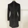 Sexy manches longues turtleneck Plaid Sparkly Glitter Femmes Robe d'hiver 2021 High Street Double boutonnage Rose Rouge Noir Vestidos Casual Robes