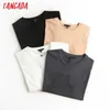 Tangada women khaki basic cotton T shirt short sleeve O neck tees ladies casual tee street wear top 6D5 210623