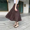 Vintage Harajuku Plised Midi Spódnica Kobiety Floral Print Moda High Street Casual Długie Czarne Spódnice Retro Faldas Jupe 210506