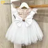 6M-6Y Princesse Enfant Kid Girl Party Robe Perle Tulle Sequin Tutu Robes pour enfants Costumes de mariage d'anniversaire 210515