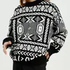 Male Streetwear Hip Hop Fashion Knitted Sweater Men Vintage Pattern Casual Loose Pullover Men's Sweaters