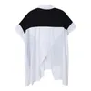 [EAM] blusa de talla grande irregular de Color contrastante para mujer, camisa holgada de manga corta con solapa, moda Primavera Verano 1DD6092 210512