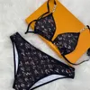 Klassieke print badmode luxe dubbele alfabet strandkleding vrouwen brief halter badpak dame sexy backless badpak