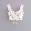 Sweet Chic Floral Print Lace Bow Lace-up Cropped Blouses Women Fashion Sexy Backless Strap Shirts Cute Girls Tops Streetwear 210520