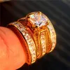 Lyx 14K guldfylld ring smycken kvadrat topaz cz simulerade diamant ädelsten ringar uppsättning cocktail bröllop bandring för kvinnor 3in1