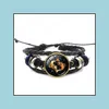 Charm Armbanden Sieraden Mode Twee Constellaties Armband Hand Geweven Verstelbare Glas Cabochon Time Gem Zodiac Sign Bangle Manchet Drop Deli