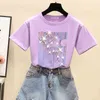 Wwenn rosa camiseta feminino algodão macio casual mulheres tops verão t-shirt de manga curta meninas tshirt roxo mais tamanho 210507