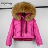 Lagabogy Top Quality Winter Coat Women Large Raccoon Fur Hooded 90% White Duck Down Thick Parkas Female Snow Puffer Jackets 211007