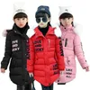 Suporte ao frio grave Grosso Manter aquecido jaqueta de inverno quente para meninas cartas com capuz crianças Outerwear Adolescente Long Windbreaker Casaco 211204