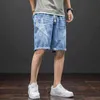 Plus storlek sommar blå kort jeans män knä längd bomull casual baggy byxor manlig randig denim shorts 6xl 7xl 8xl 211120