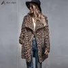 Dicke winter frauen casual elegant faux pelz leopard jacke warme cardigan weibliche plüschmäntel Sweatshirt Oberbekleidung Mantel 210925