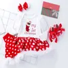 Baby Girl Christmas Sets Dress Bodysuit+Socks +Shoes+Headband Polka Dot Cotton 4pcs Outfits born Clothes YK016 210610