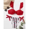 Ruffle bikini sexiga baddräkt kvinnor push up set brasilianska baddräkt söta badkläder baddräkter beachwear 210625