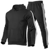 Survêtements pour hommes Survêtement pour hommes Costume de jogging Sweat à capuche à rayures latérales Ensemble homme polaire et pantalon mâle vêtements de travail Jogger vêtements de sport