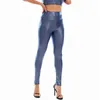 Kobiety błyszczące metaliczne legginsy holograficzne sexy wysokiej talii elastyczny pu skóra skinny spodnie kostki długie gotyk 211108