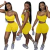 Dames Trainingspakken Zomer Tank Top + Shorts Tweedelige Set Fitness Yoga Suits Plus Size 2XL Solid Color Outfits Casual Sportkleding Zwart Crop Top + Korte Broek 2 Stks Sets 4647