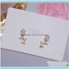 Charm Küpe Mücevherler Zarif CZ Gül Çiçek Kadın Küpe Parlatıcı AAA ZIRCON 14K Gerçek Altın Bohemia Saplama Düğün Doğum