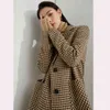 Houndstooth épais chaud femmes manteau de laine hiver col cranté simple boutonnage coréen vintage femme mélange de laine 210513