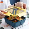 Tragbare Outdoor-Lunchbox im japanischen Stil für Kinder, quadratisch, Bento, Weizenstrohmaterial, auslaufsichere Lebensmittelaufbewahrungsbehälter 210709