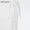 Missakso Summer Solid Midi Dress Slim Single Breasted Club Manga corta Elegante Lady Party Sexy Deep V Neck Women Bodycon Dress 210625