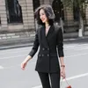 Piece Set Women Office Wear Pant Suits For Ladies Formal Business Pink Trouser Suit Belt Double Breasted Blazer And Trousers Women's Two Pan