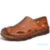 Hommes été haute qualité en cuir véritable sandales décontractées hommes trou creux plage chaussures décontractées Sandalias Hombre grande taille 38-46 2021