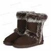 Designer Womens Austrália botas australianas Women Winter Snow Rabbit Furry Fluffy Tube Middle Moda quente Botas de bota de cetim quente