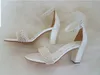 Elegante Pérolas Sapatos de Casamento Bloco Salto Alto Marfim Sandália Feminina Dedo Aberto Couro Feito à Mão Sandália Feminina Para Noivas Marraige Acessórios AL9725