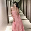 VUWWYV Robe d'été Rose Slip Dos nu Maxi es Femmes Élégante Plissée Soirée Femme Coton Rétro Robe 210430