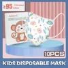 10pc Barn Baby Cartoon Mask Disposable 4Layer Girls Barn Skyddande Ansikte 3D Design Cover Masque Dekoration Mascar