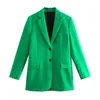 TRAF Green Blazer Женщины ZA Элегантный Офис Длинные Куртки Рукав Осень Негабарит Костюм Кнопка Женщина 211222