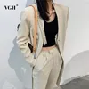 Casual Minimalist Blazer Für Frauen V-ausschnitt Langarm Patchwork Feste Kurze Blazer Weibliche Mode Kleidung Frühling 210531