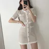 Button Knitted DrBodycon Mini Vestido Curto Korean Summer Sexy Party Elegant Black Moda Feminina Ropa Mujer 2020 Robes X0529