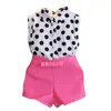 Zomer meisjes kleding set polka dot print revers jas + roze broek baby voor kinderen kleding pak 210515