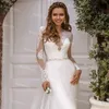 Elegante abito da sposa a sirena stile Bohemain con gonna oversize 2021 Pizzo manica lunga Boho Abiti da sposa Abiti da sposa country aperti sul retro Robes De Mariage