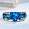 Eheringe Kristall Weibliche kleine Regenbogen Herz Ring Blau Weiß Feuer Opal für Frauen Vintage Schwarz Gold Engagement3734443